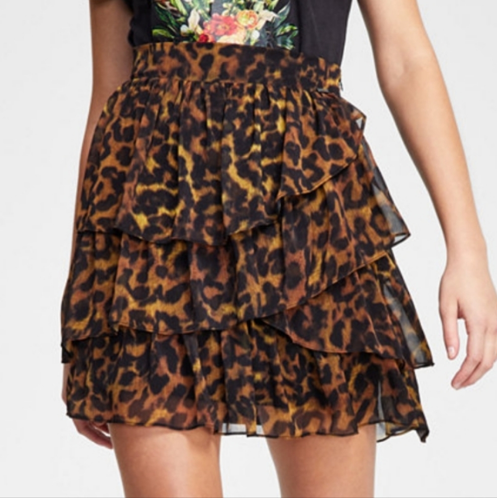 Guess Leopard Print Tirred Skirt